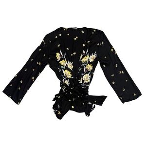 Zara Basics Black Wrap Floral Blouse Size S